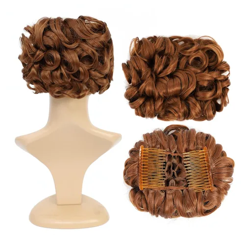 Vista 13 de SWACC Extensión de Moño de Cabello Rizado Corto y Desordenado, Peines de Cabello Fáciles de Estirar, Extensión de Cola de Caballo con Clip, Coletero