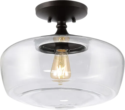 Vista 11 de JONATHAN Y Marfa 14" Clear Semi Flush Mount, Oil Rubbed Bronze/Brass Gold