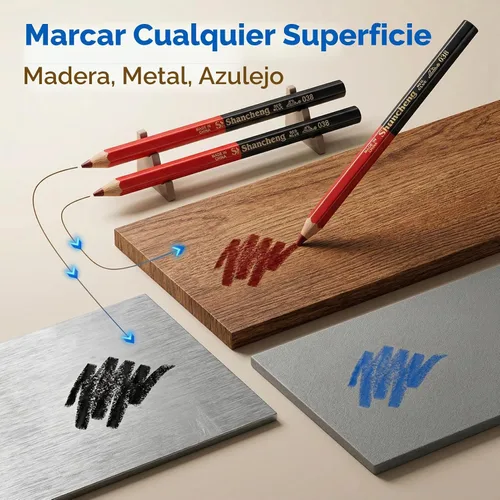 Vista 3 de Naroote Lápices de construcción, 10 Uds. Lápices de carpintero duro, rojo, azul, 2 núcleos, hexágono, 2 cabezas, bricolaje, carpintería, marcador