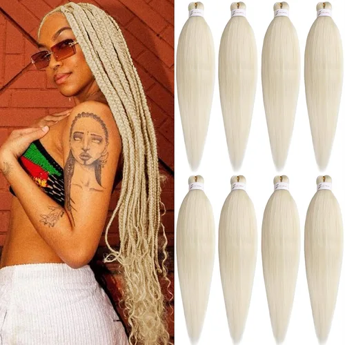 Vista 19 de Unionbeauty - Cabello trenzado preestirado de 16 pulgadas, 8 paquetes de cabello rubio trenzado con agua caliente, textura Yaki, trenzas