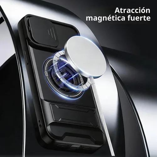 Vista 7 de Dssairo Funda para iPhone 15 con anillo magnético de rotación de 360° compatible con carcasa MagSafe Slide para cámara, soporte plegable, funda Negro