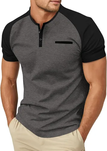 Vista 6 de Sailwind Camisetas casuales de algodón Henley de manga corta con bolsillo para hombre