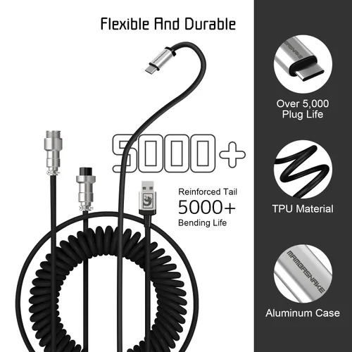 Vista 2 de ZIYOU LANG Cable de teclado C01 personalizado en espiral USB C a un cable Negro