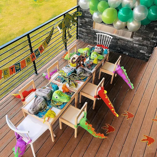 Vista 2 de Recortes de cartón articulado de dinosaurio (juego de 2) decoración de fiesta