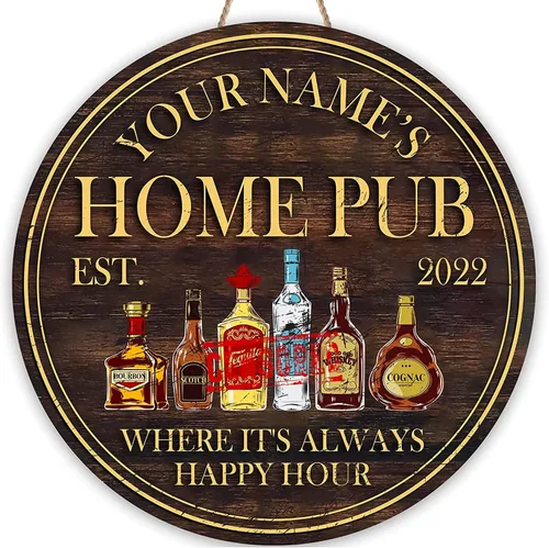 Vista 25 de Placa de pared personalizada con letrero de madera con texto en inglés "Welcome To Our Bar" (NO REAL CARVED), decoración de barra de sótano, sala