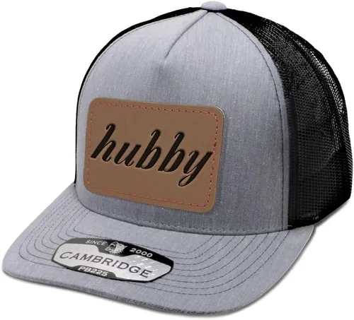 Vista 4 de Speedy Pros Grabado Trucker Mesh Cap Hubby Rectángulo Cuero Parche 5 Panel Sombreros Snapback Poliéster Diseño negro de carga solamente.