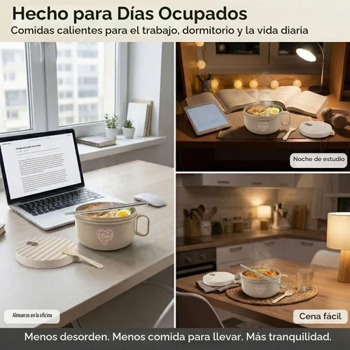 Vista 8 de Tazón de ramen para microondas de 40 onzas, olla de ramen con tapa, regalo Beige