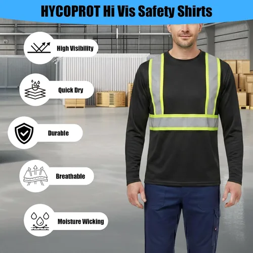 Vista 6 de HYCOPROT Hi Vis - Camisas de seguridad de manga larga de alta visibilidad, camisa reflectante para hombres y mujeres, camiseta de construcción