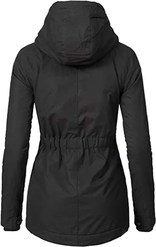 Vista 2 de Chaqueta de lluvia con forro polar para mujer, impermeable, resistente al viento, chaqueta con capucha para esquí de nieve e invierno