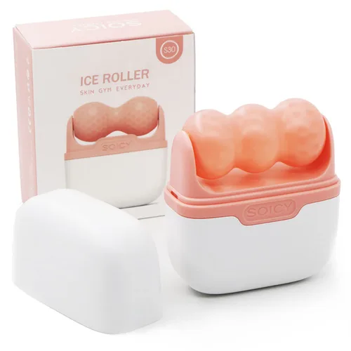 Vista 2 de Rodillo de hielo para rostro y ojos y esponja de belleza, mezcladora de base con 1 soporte de esponja y estuche para huevos