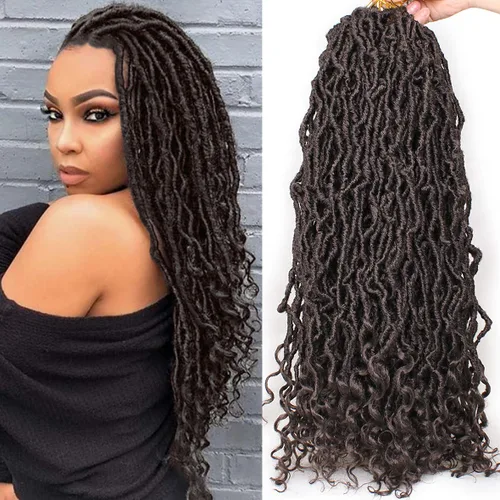 Vista 11 de Leeven 7 Paquetes Cabello Crochet Faux Locs con Puntas Rizadas 10 Pulgadas Pre-enrollado Goddess Locs Trenzas Crochet Cabello 84 Hebras Negro