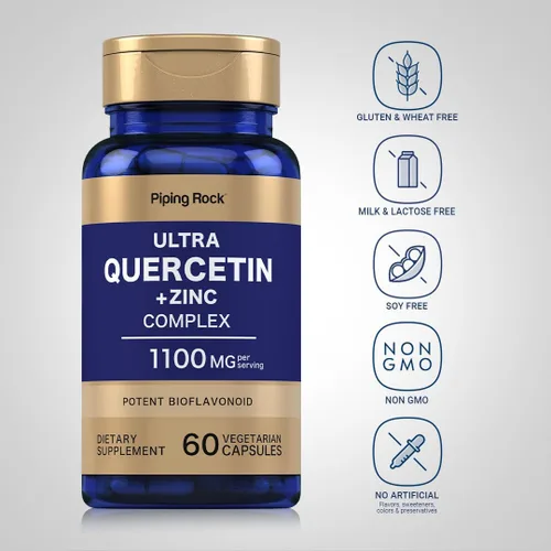 Vista 3 de Piping Rock Quercetina Zinc Complex 1100 mg 60 Cápsulas Flavonoide potente Suplemento sin OMG, sin gluten