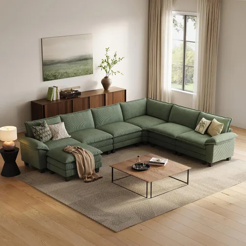 Vista 30 de LINSY HOME Cloud Sofa - Silla decorativa con tumbona otomana para interiores, sofá de pana perfecta para sala de estar, apartamento, oficina, beige