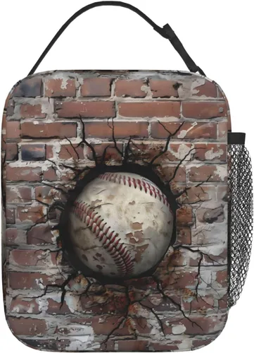 Vista 3 de Lonchera de poliéster de béisbol 3D para niños y adolescentes, bolsa de almuerzo térmica reutilizable para mujeres adultas, bolsas enfriadoras