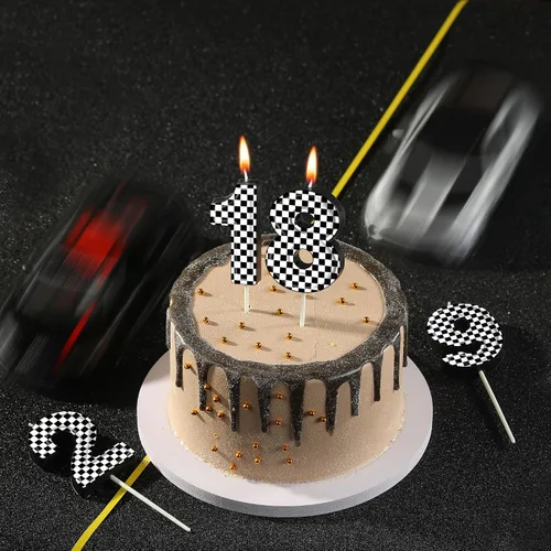 Vista 3 de PHD CAKE Velas de cumpleaños de carreras con número 1 de 7 cm, velas con temática de carreras geniales, velas de número para pastel, celebración