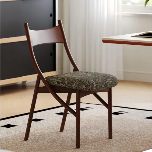 Vista 5 de sillas de comedor Silla de comedor de madera moderna tapizada con respaldo ancho curvado cocina moderna