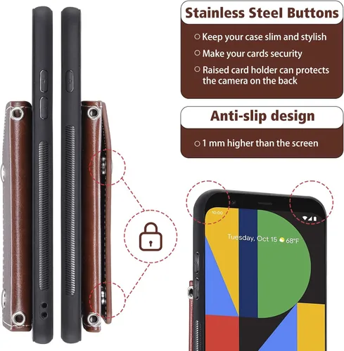 Vista 8 de Asuwish Funda de teléfono para Google Pixel 4 XL con protector de pantalla de vidrio templado, soporte para tarjetas de crédito, soporte de correa