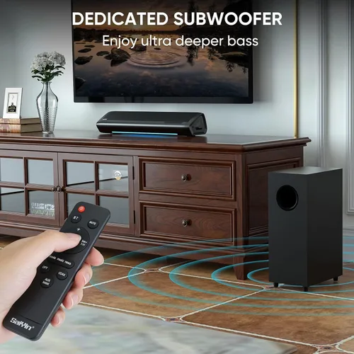 Vista 2 de Saiyin - Barras de sonido para TV con subwoofer, 2.1 graves profundos, pequeña barra de sonido, monitor de altavoces, sistema de sonido envolvente