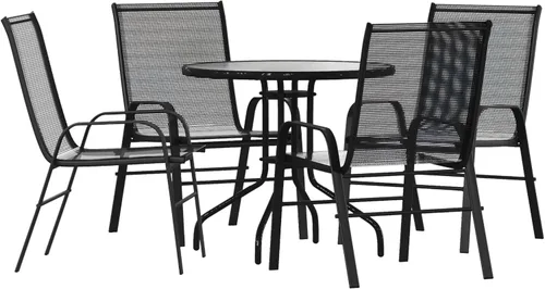 Vista 13 de Flash Furniture Brazos - Juego de comedor para patio al aire libre de 3 piezas, 2 sillas apilables flexibles color gris, mesa redonda de vidrio