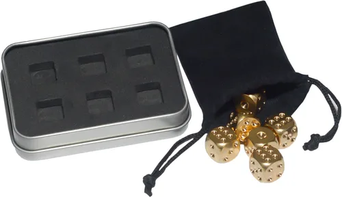 Vista 4 de Dados de latón de metal de 6 caras con caja de metal de regalo y bolsa portátil, 6 dados de latón macizo para mesas, juegos de mesa, póquer, fiesta