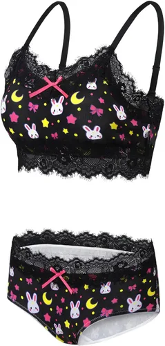 Vista 6 de Littleforbig Conjunto de ropa de dormir de encaje para mujer, ropa de dormir con tirantes y pantalones cortos, lencería bralette conjunto de ropa