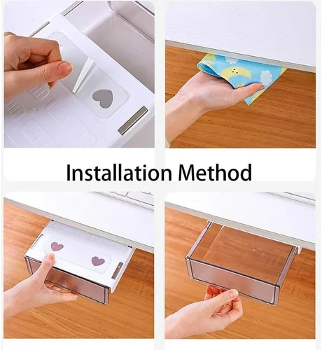 Vista 2 de Organizador de cajones autoadhesivo para debajo del escritorio, mesa oculta, gran almacenamiento, soporte para lápices, bandeja para oficina, hogar