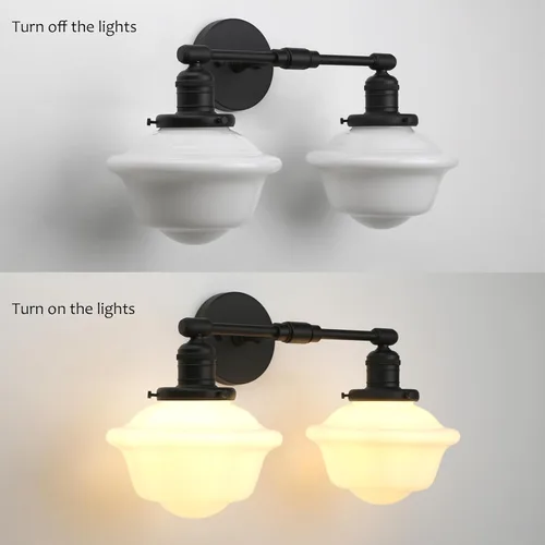 Vista 7 de Pathson 2-Lights Milk White Glass Wall Sconce Lights, Modern Classic Wall Vanity Lighting for Living Room Bathroom Bedroom