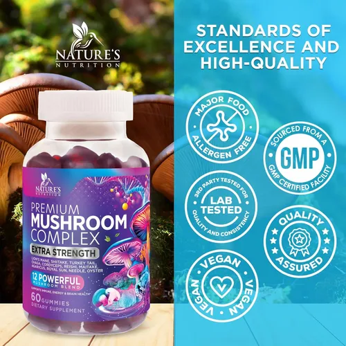 Vista 4 de Suplemento de gomitas de hongos 12 en 1, mezcla de alto grado para adultos con melena de león, reishi, cordyceps y complejo de hongos Chaga, apoyo