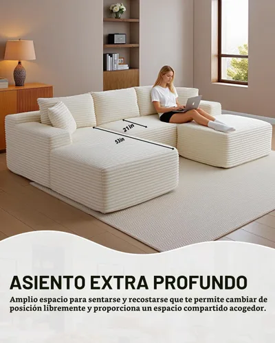 Vista 6 de Sofá modular sin huesos, sofá modular de 108 pulgadas con asiento profundo, sofás de pana en forma de U con diván izquierdo para sala de estar,