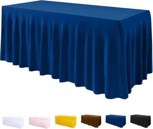 Vista 11 de Mantel de una pieza y falda para mesas rectangulares, mantel ajustable de elastano de 6 pies con falda de volantes para bodas, banquetes, baby Negro