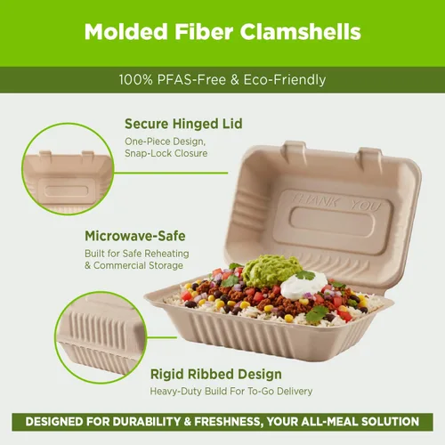 Vista 5 de KARAT EARTH Clamshell - Contenedores Take Out de comida para llevar [8"x8", 200 ct] - Contenedores compostables para llevar, bagazo biodegradable