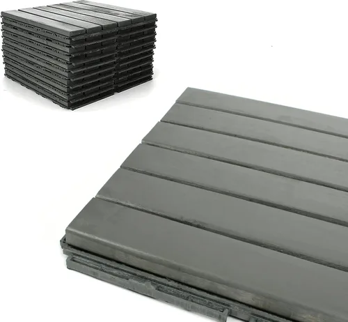 Vista 2 de Baldosas de madera de acacia para exteriores, baldosas de patio que se entrelazan. Moderno Gris Recto