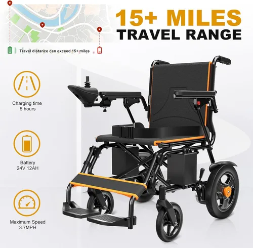 Vista 2 de POWET Sillas de ruedas eléctricas para adultos, silla de ruedas eléctrica plegable y ligera, motores duales de 500 W, alcance 15 millas más largo