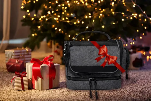 Vista 3 de Neceser colgante para hombre – Kit Dopp resistente y elegante para el hombre moderno, Negro- gris, Moderno