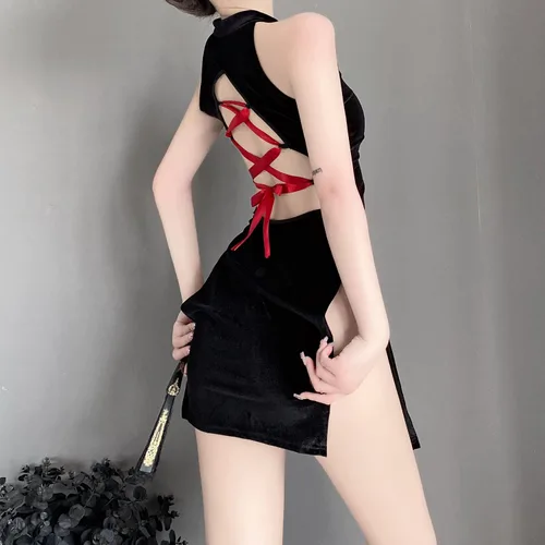 Vista 7 de SINGUYUN Vestido de lencería china Cheongsam con estampado retro, disfraz sexy de anime para mujer, traje de babydoll Qipao