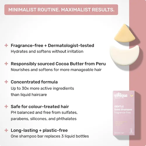 Vista 2 de Ethique - Barra de champú suave sin perfume con manteca de cacao; libre de plástico, vegano, sin crueldad, 3.88 onzas - Anteriormente Bar Minimum
