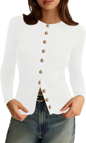 Vista 27 de PRETTYGARDEN Suéteres tipo cárdigan ligeros de otoño para mujer Marrón