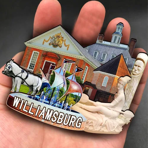 Vista 4 de Imán de madera de Williamsburg de los Estados Unidos 3D para nevera, recuerdos coleccionables, decoraciones artesanales hechas a mano