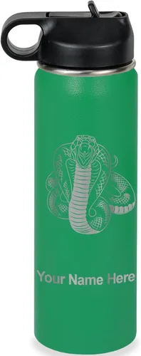 Vista 40 de LaserGram Botella de agua personalizada, serpiente de cobra, acero inoxidable de doble pared aislada al vacío con popote superior, regalo grabado