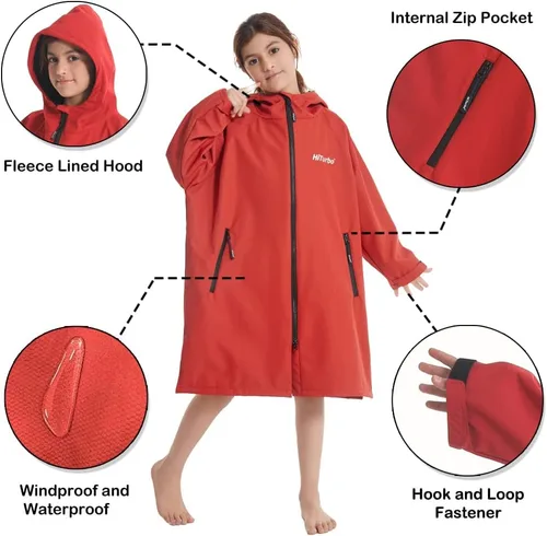 Vista 2 de Hiturbo Parka de natación impermeable para niños abrigo de natación resistente al viento, forro polar fino, chaqueta de nadador de gran