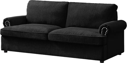Vista 6 de Sofá cama reversible con cómodo colchón de espuma viscoelástica, sofá extraíble de pana convertible de tamaño matrimonial para sala de estar, Negro
