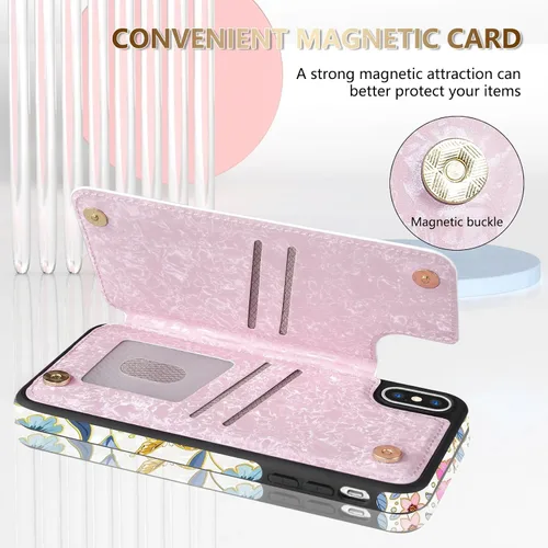 Vista 3 de NNH Funda tipo cartera compatible con iPhone Xs Max con bloqueo RFID, ranuras para tarjetas, folio de piel sintética, función atril, doble cierre