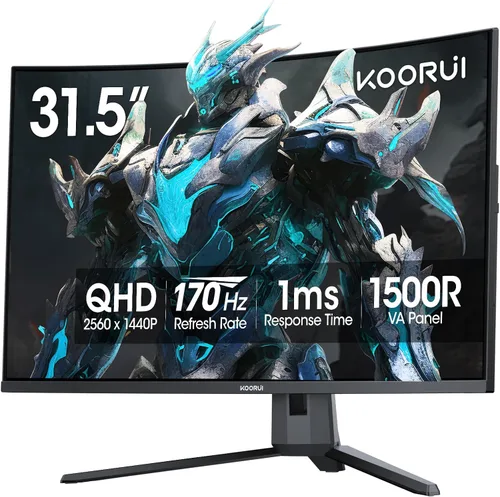 Vista 14 de KOORUI - Monitor curvo de 24 pulgadas para juegos, R1500, Full HD, 1080P, monitor de 75 Hz, HDMI, VGA, ajuste de inclinación, monitor LCD