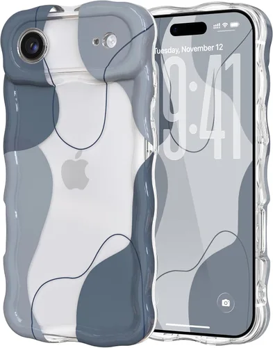 Vista 31 de DEFBSC Funda para iPhone 15 con bonito diseño ondulado, color negro