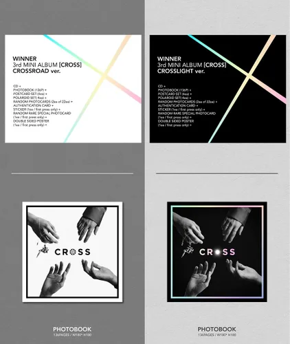 Vista 2 de Ganador de YG - Cruz [CROSSLIGHT ver.] Álbum de fotos de 3 minúsculas+póster plegable de doble cara+juego de tarjetas extra de doble cara