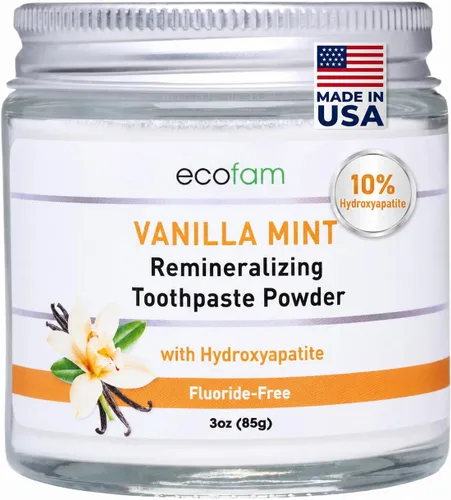 Vista 7 de Ecofam Polvo de pasta de dientes – Polvo de dientes remineralizante, hidroxiapatita y xilitol, sin flúor, apoya la fuerza del esmalte y la salud