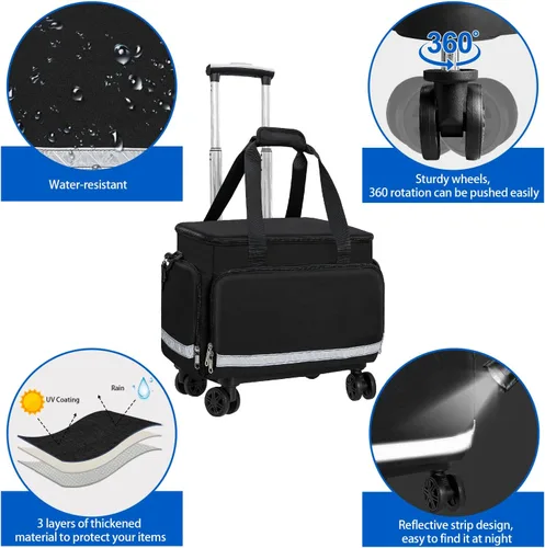 Vista 5 de Gatycallaty Bolso Médico Rodante con Ruedas, Bolso de Viaje, Trolley, Duffel, para Enfermeras, EMT, CNA, RN, Vacío para Primeros Auxilios, Respuesta