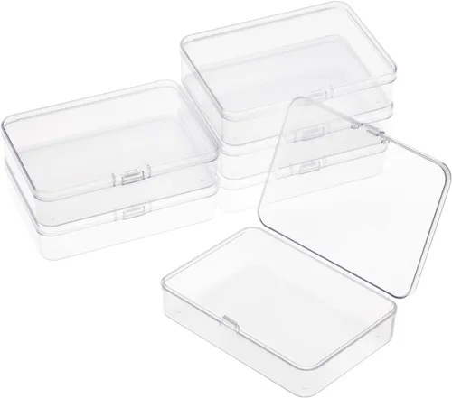 Vista 9 de Paquete de 6 recipientes pequeños de plástico, organizador de cuentas rectangulares transparentes con tapas para crayones y manualidades, soporte