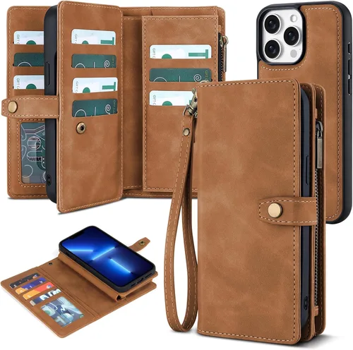 Vista 43 de TwoHead Funda tipo cartera para iPhone 12 Pro Max con tarjetero, funda magnética desmontable para teléfono 12 Pro Max, piel sintética, a prueba