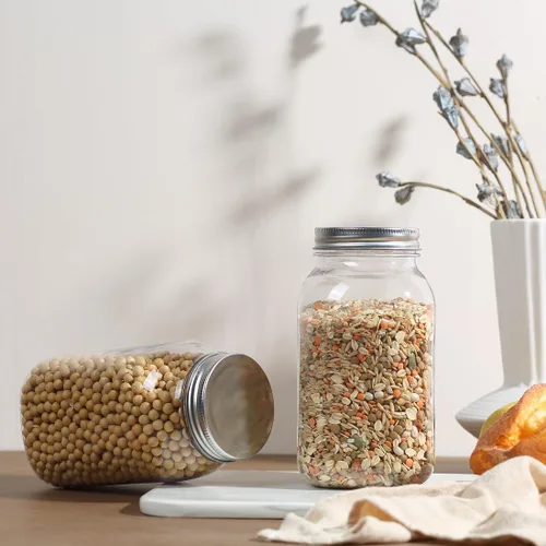 Vista 6 de Paquete de 6 tarros Mason de 32 onzas de plástico transparente con tapa Silver Matel Tarros vacíos de plástico para cocina y hogar